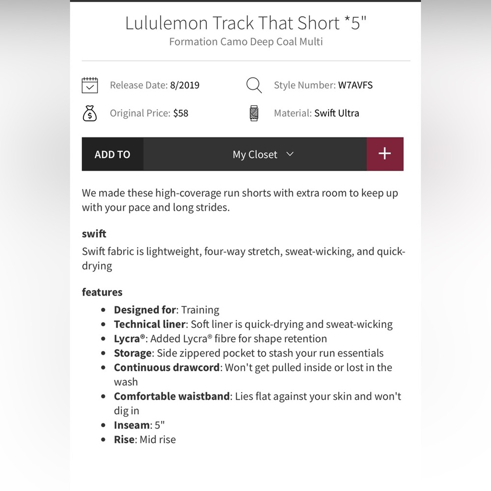 Lululemon Track That Short Size 6 inseam 5 in Formation Camo Deep Coal Multi - Picture 3 of 8